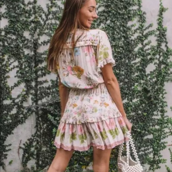 Boho 70s Large Floral Gypsy Print Dress Ruffle - Picture 6 of 14